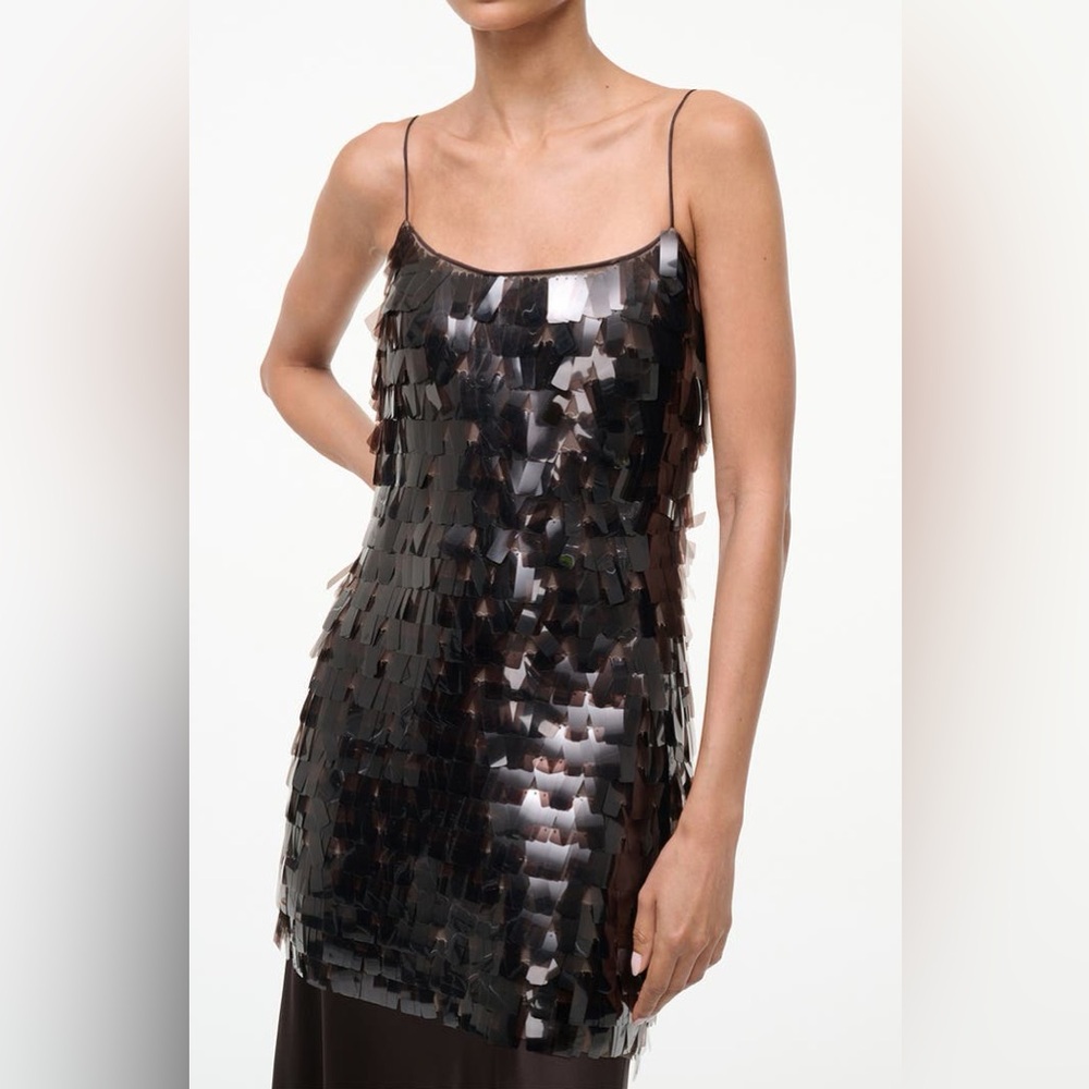 STAUD Mesa Paillette Embellished Mesh and Silk Blend Maxi Dress In Earth - Picture 6 of 10